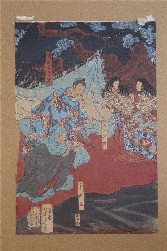 Hiroshige (1795-1858) and 5 other unframed woodblock prints